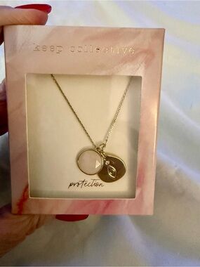 KEEP Collective Gold Eye Charm Necklace with Rose Quartz Pendant Accent NEW